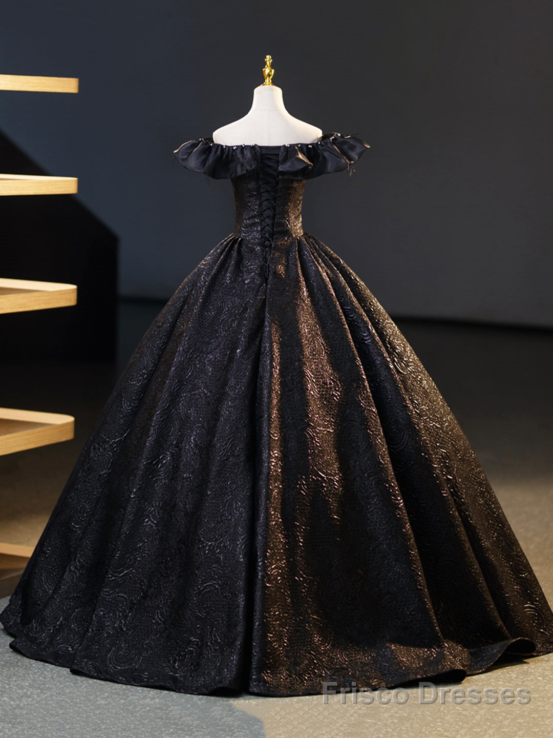 Black V-Neck Floor Length Formal Dress, A-Line Off the Shoulder Evening Party Dress