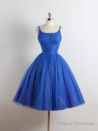 Royal Blue Spaghetti straps Tulle A-line Short Prom Dress