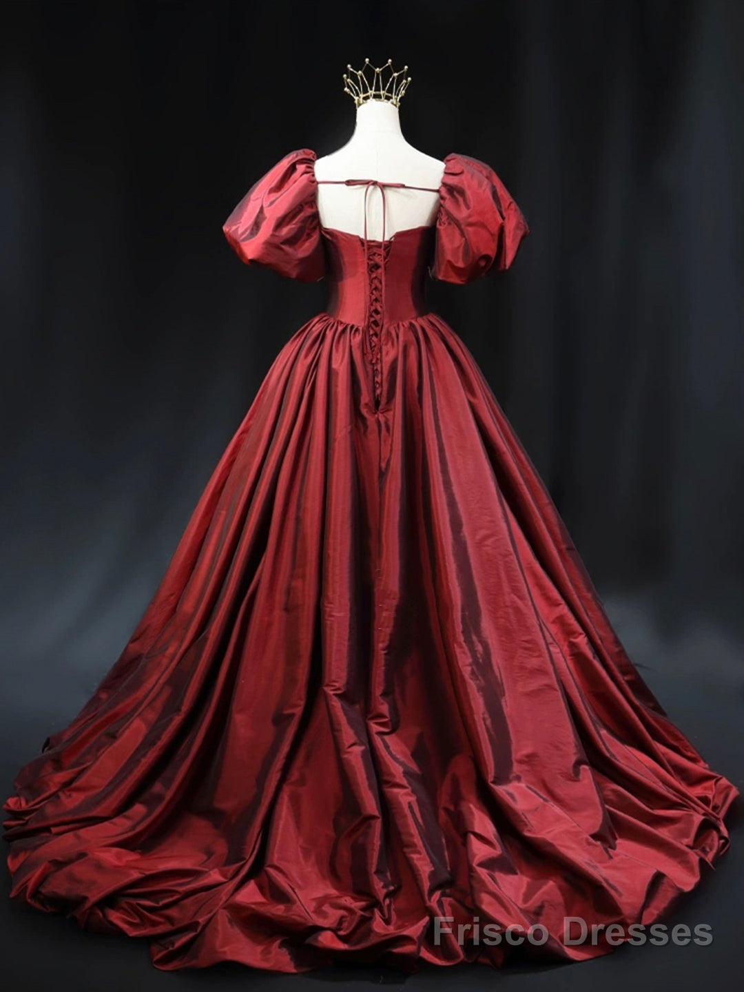 Burgundy Scoop Short Sleeves Party Dress, A-Line Long Evening Dress Prom Dress Secondary image