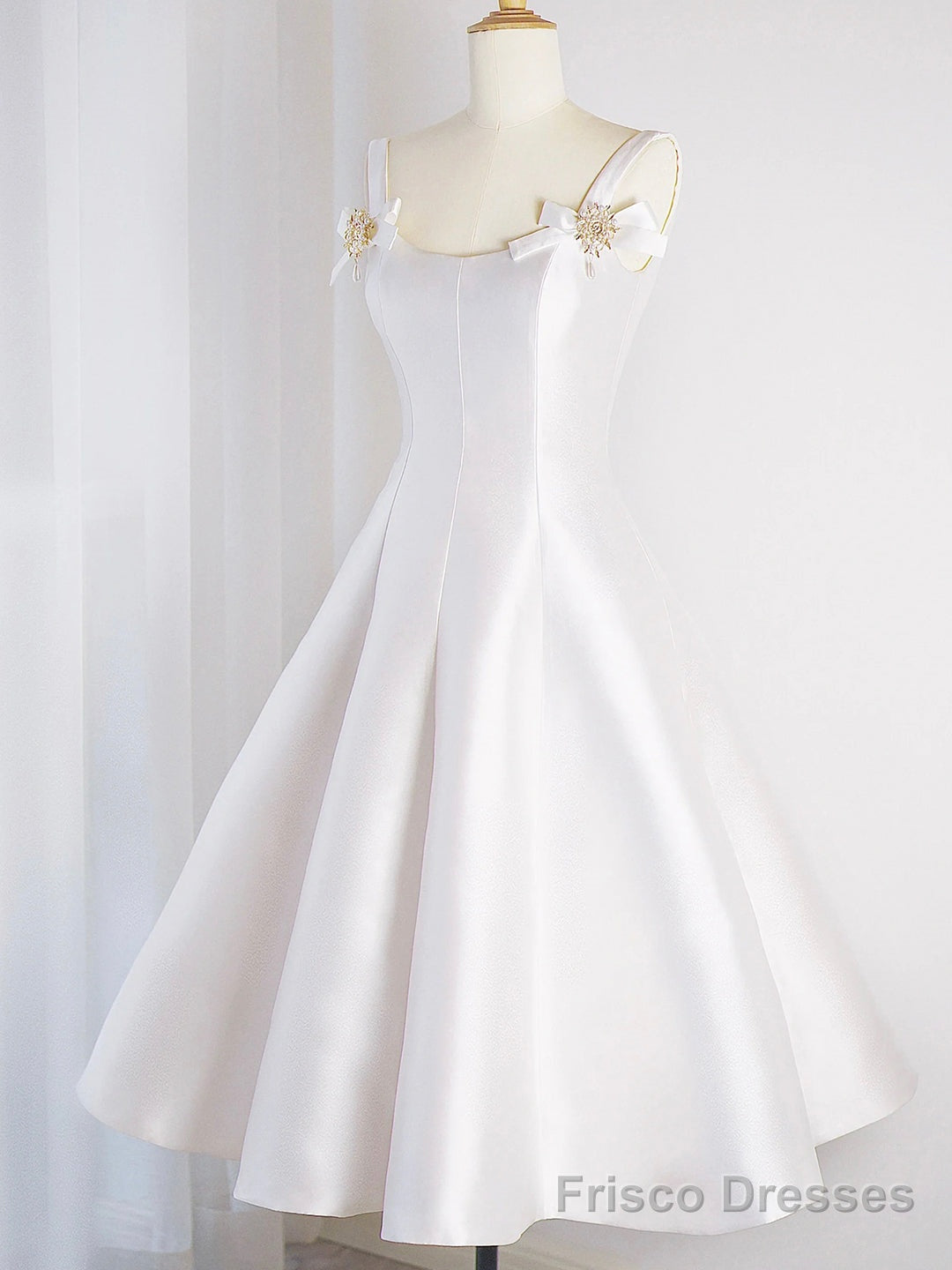 White Satin Short Prom Dress, Simple A-Line Evening Party Dress Secondary image