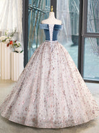 Blue Velvet and Tulle Long Prom Dress, Off Shoulder Evening Dress Party Dress