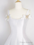 White Satin Short Prom Dress, Simple A-Line Evening Party Dress