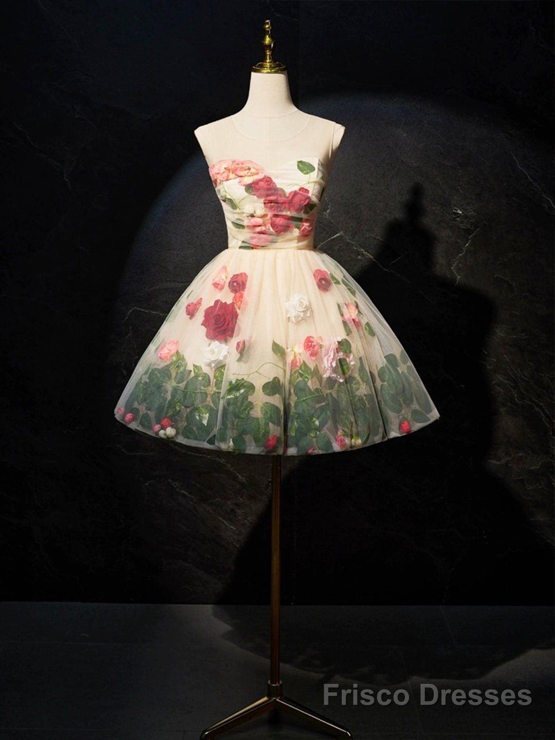 Champagne Scoop Neck Short Prom Dress with Flowers, Cute A-Line Party Dress Secondary image