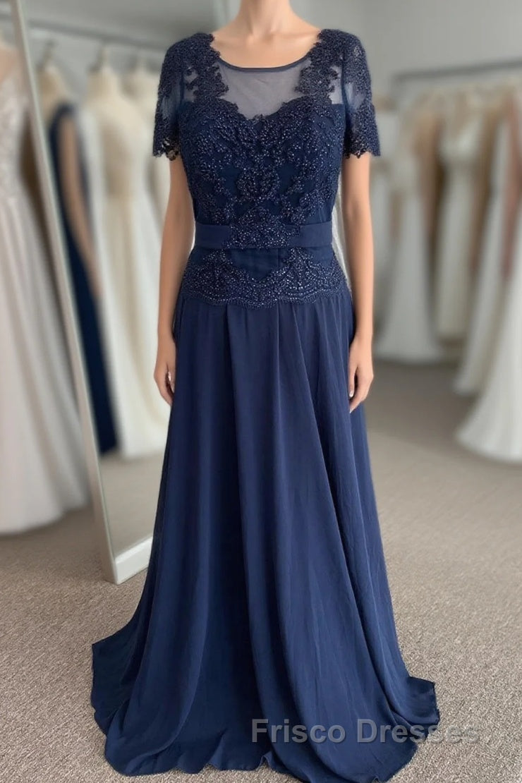 Illusion Neck Sweetheart Sleeves Beaded Appliques Long Formal Prom Dress with Sash Main image