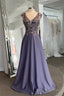 Lavender Plunging V Neck Sleeveless Beaded Appliques Long Formal Dress