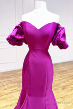 Magenta Satin Strapless Trumpet Long Prom Dress