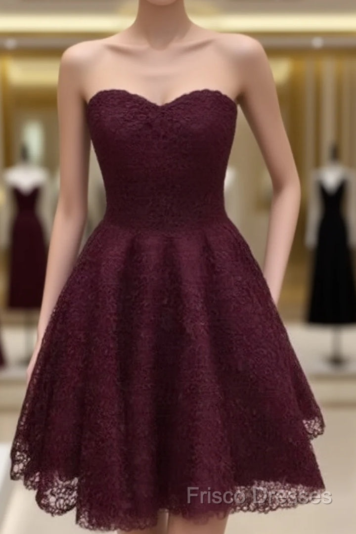 Maroon Homecoming Dress, Lace Short Formal Prom Dress, Party Dress, Formal Prom Dress Main image