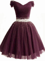 Off Shoulder Beaded Tulle Short Prom Dress Homecoming Dress, Cute Prom Dresses