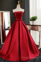 Maroon Satin Strapless Ball Gowns Quinceanera Dress