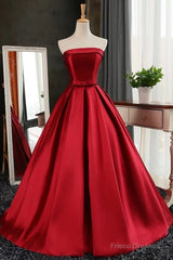 Maroon Satin Strapless Ball Gowns Quinceanera Dresses