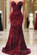 Maroon Sequin Formal Prom Dress Mermaid Strapless