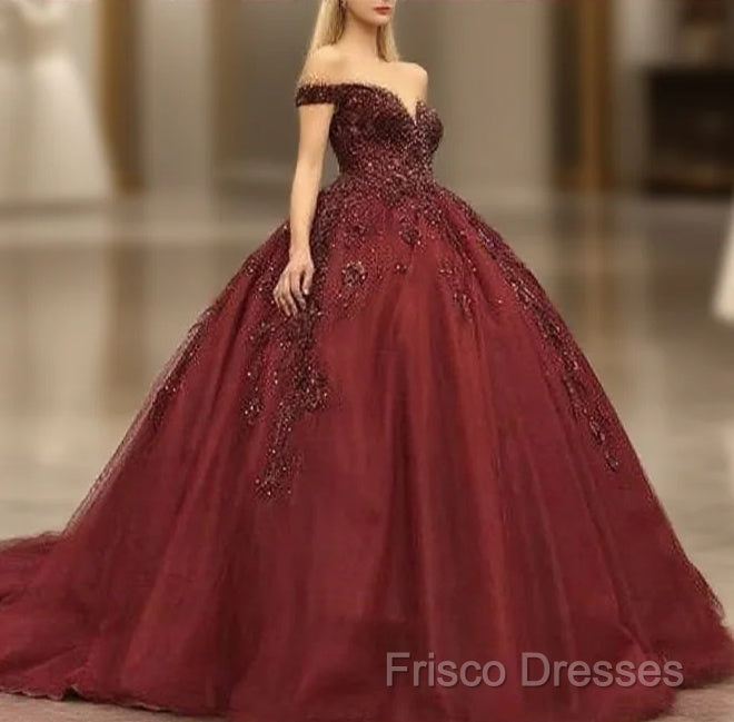 Maroon Wedding Dress Off Shoulder Formal Prom Dress