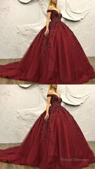 Maroon Wedding Dress Off Shoulder Prom Dress