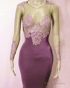 Mauve Appliques Mermaid Prom Dresses Long Sleeve