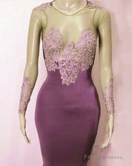 Mauve Appliques Mermaid Prom Dresses Long Sleeve