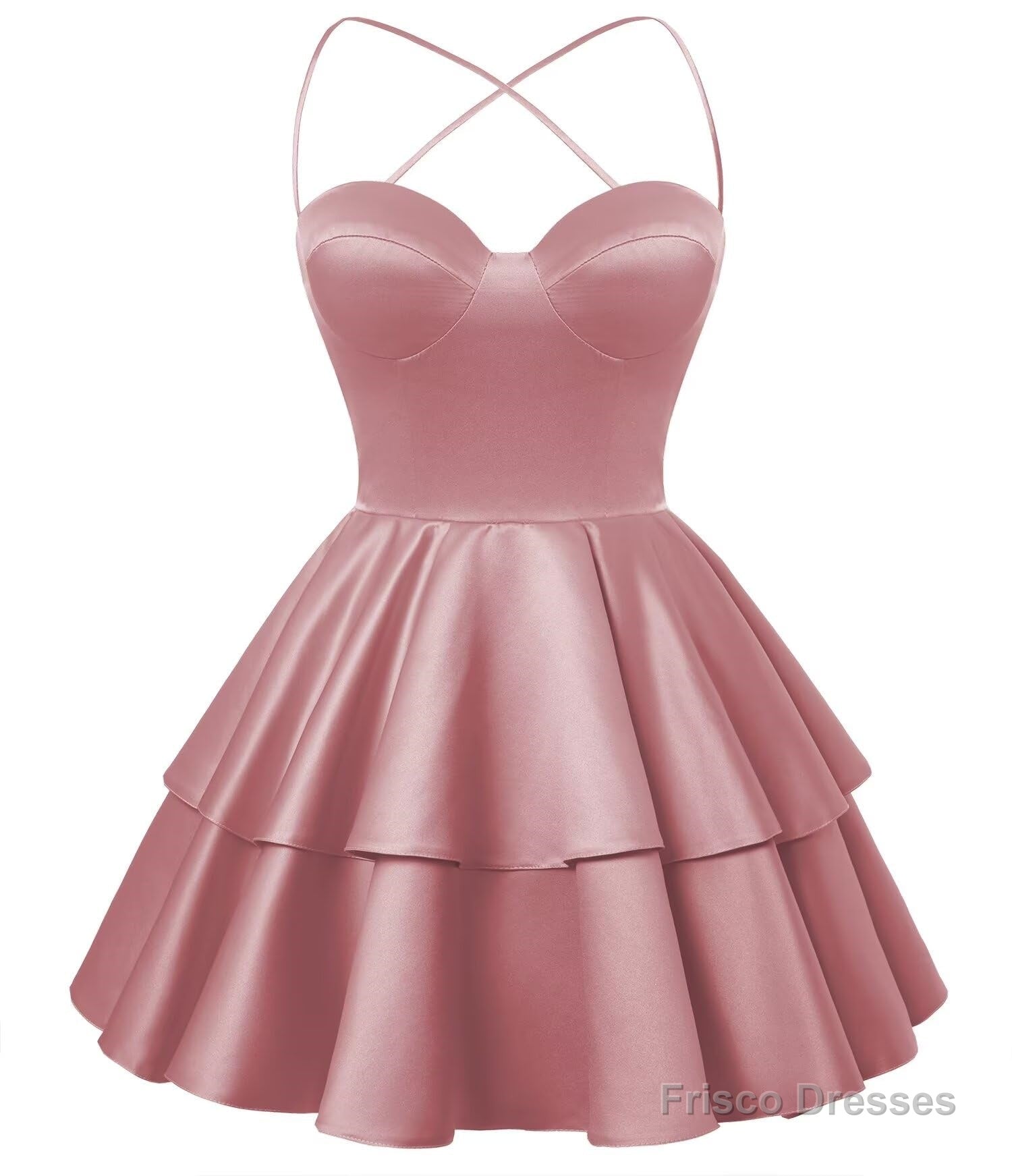 Mauve Satin Homecoming Dress Sweetheart Neck Tiered Short Graduation Dresses