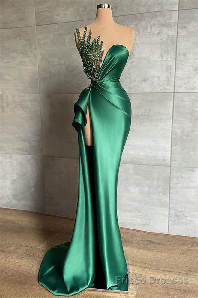 Mermaid Asymmetrical High Split Beaded Floor-length Sleeveless Prom Dress Main image