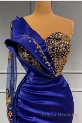 Mermaid Asymmetrical Sequined Floor-length Appliques Lace With Side Train Formal Prom Dresses