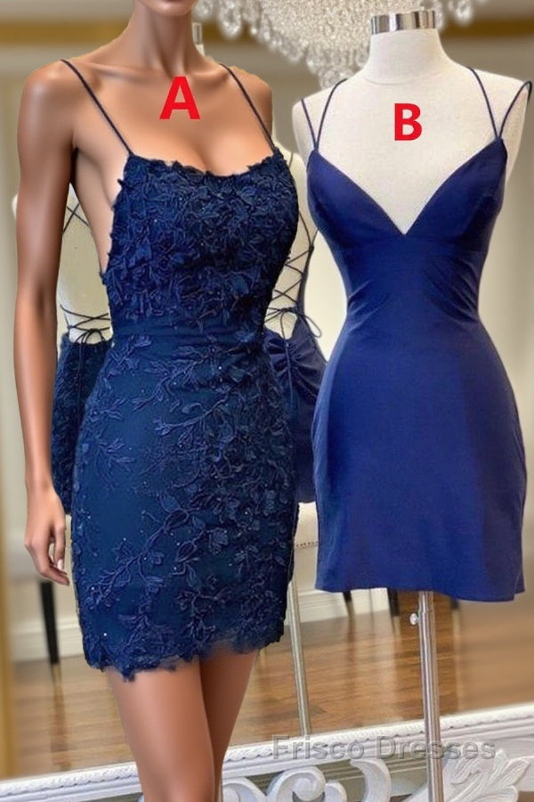 Mermaid Backless Blue Lace Formal Prom Dresses, V Neck Blue Homecoming Dresses, Blue Lace Formal Evening Dresses