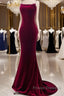 Mermaid Backless Velvet Burgundy Long Formal Prom Dress With Beads