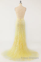 Mermaid Backless Yellow Lace Long Formal Prom Dresses, Mermaid Yellow Formal Dresses, Yellow Lace Evening Dresses