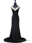 Mermaid Beaded Crystals Floor Length Black Prom Dress