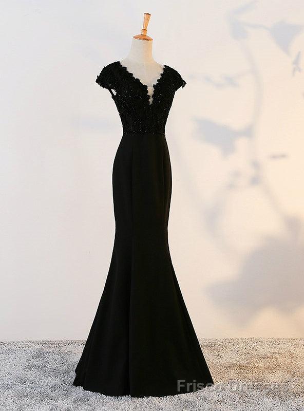 Mermaid Black Satin Prom Dress Main image
