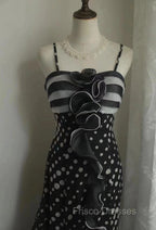 Mermaid Black Spaghetti Strap Chiffon Long Formal Prom Skirt Polka Dot Evening Dress