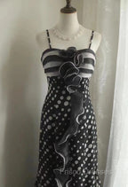 Mermaid Black Spaghetti Strap Chiffon Long Formal Prom Skirt Polka Dot Evening Dress