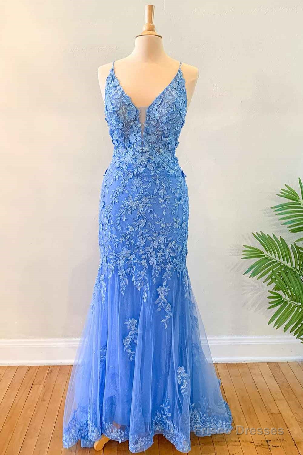 Mermaid Blue Floral Lace Prom Dress Long Evening Dress Appliques Main image
