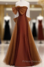 Mermaid Brown Tulle Satin Strapless Long Party Dress Formal Dress Formal Prom Dress