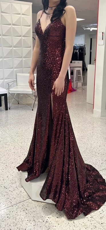 Mermaid Burgundy Sequin Floor Length Prom Dress 22Th Birthday Outfit