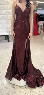 Mermaid Burgundy Sequin Floor Length Prom Dress 22Th Birthday Outfit