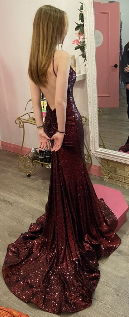 Mermaid Burgundy Sequin Floor Length Prom Dress 22Th Birthday Outfit Main image