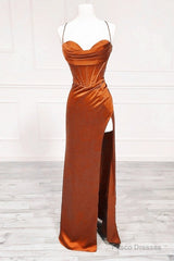Mermaid Burnt Orange Satin Cross Back Dress