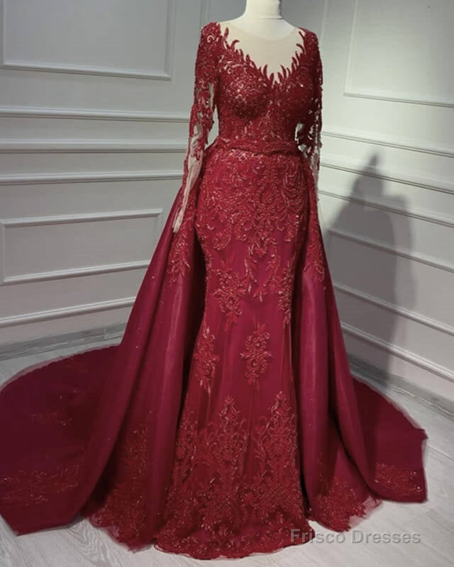 Mermaid Dark Burgundy Appliques Sleeved Dress Main image