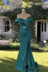 Mermaid Dark Green Cold Shoulder Satin Dress