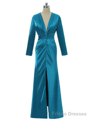 Mermaid Deep V-neck Long Sleeves Slit Sexy Long Evening Dresses