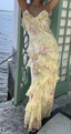 Mermaid Floor Length Yellow Prom Dress With Ruffles 22Th Birthday Outfit