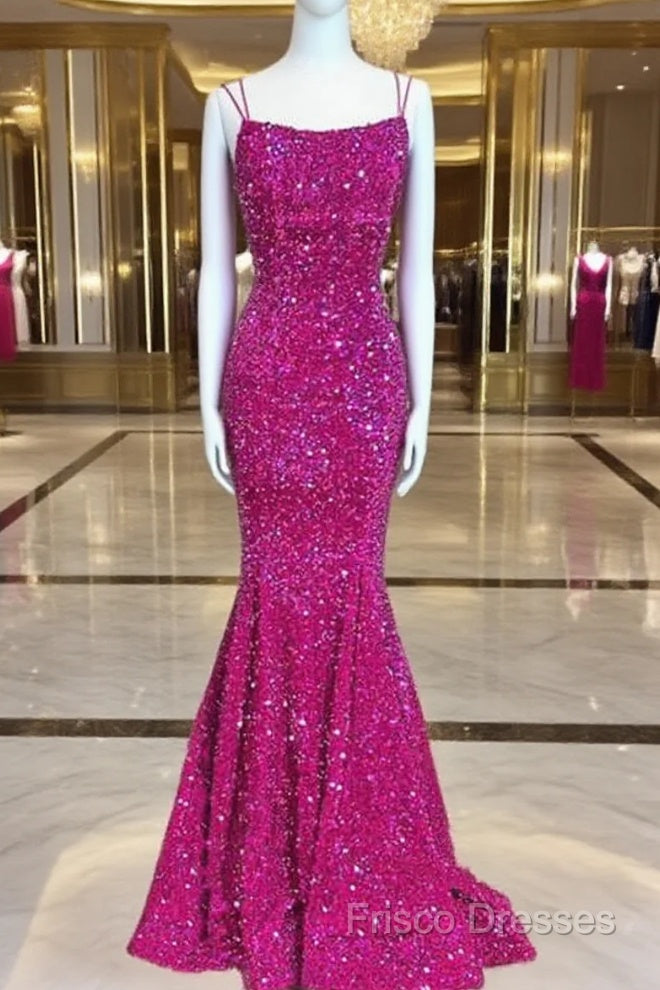 Mermaid Fuchsia Sequin Open Back Dress Main image