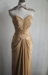 Mermaid Gold Strapless Satin Long Prom Dress Simple Evening Dress