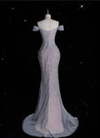 Mermaid Gowne??? Off The Shoulder Tulle Sequins Long Prom Dress For Formal Events &Quinceanera