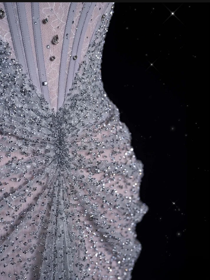 Mermaid Gowne??? Off The Shoulder Tulle Sequins Long Prom Dress For Formal Events &Quinceanera