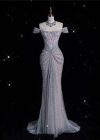 Mermaid Gowne??? Off The Shoulder Tulle Sequins Long Prom Dress For Formal Events &Quinceanera