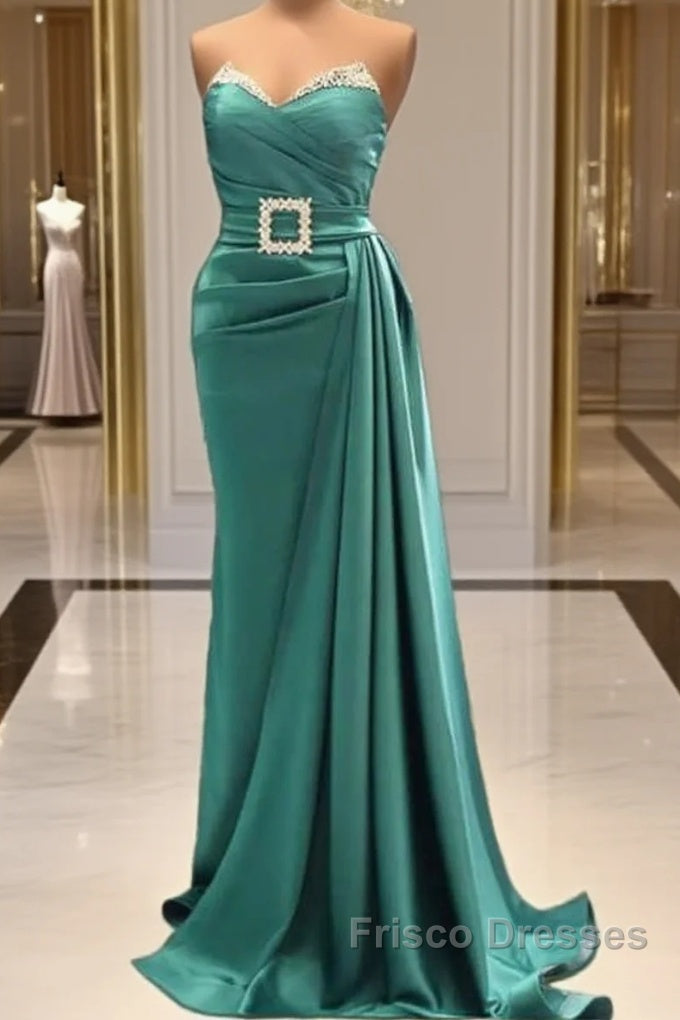 Mermaid Green Beaded Strapless Satin Dress