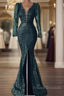 Mermaid Green Long Sleeve Sequin Formal Prom Dress
