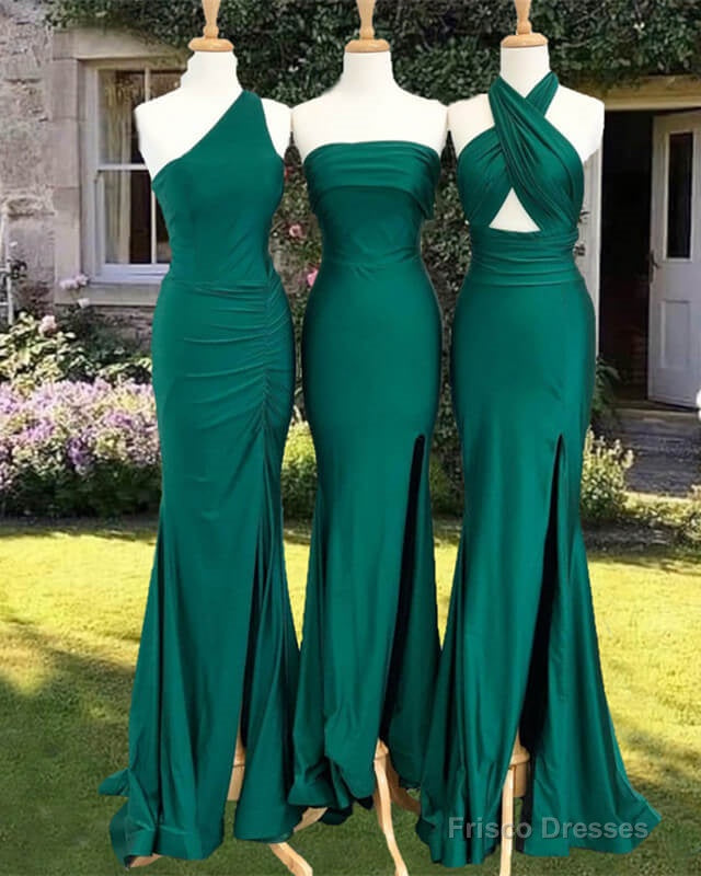 Mermaid Green Mismatched Satin Bridesmaid Dress Main image