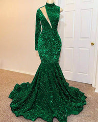 Mermaid Green Sequin Prom Dress One Shoulder High Neck