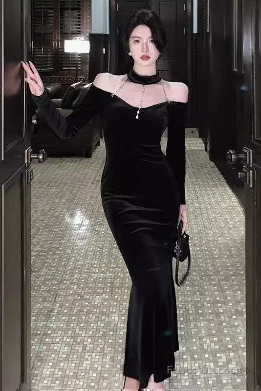 Mermaid Halter Black Birthday Dress Velvet 21Th Birthday Outfits Secondary image