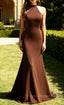 Mermaid Halter Coffee Open Back Long Formal Dress